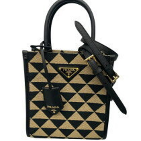 Prada Embroidered Bag Black Yellow Canvas Shoulder - Picture 1 of 7